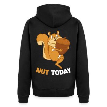 NUT TODAY Eichhörnchen Eichel - Unisex Premium Bio Zip Hoodie - Schwarz - Hinten - Nico (187cm)