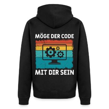 Nerd Computer MÖGE DER CODE MIT DIR SEIN LUSTIG - Unisex Premium Bio Zip Hoodie - Schwarz - Hinten - Nico (187cm)