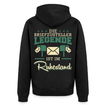 Rentner DIE BRIEFZUSTELLER LEGENDE IM RUHESTAND - Unisex Premium Bio Zip Hoodie - Schwarz - Hinten - Nico (187cm)