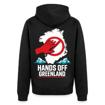 Hands Off Greenland Funny Gift - Unisex Premium Organic Zip Hoodie - black - Back - Nico (187cm)