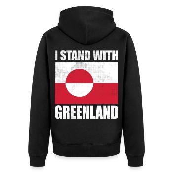 I Stand With Greenland - Unisex Premium Bio Zip Hoodie - Schwarz - Hinten - Nico (187cm)
