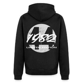 44e anniversaire 1982 cadeau pour hommes et femmes - Veste à capuche bio Premium Unisexe - noir - Dos - Nico (187cm)