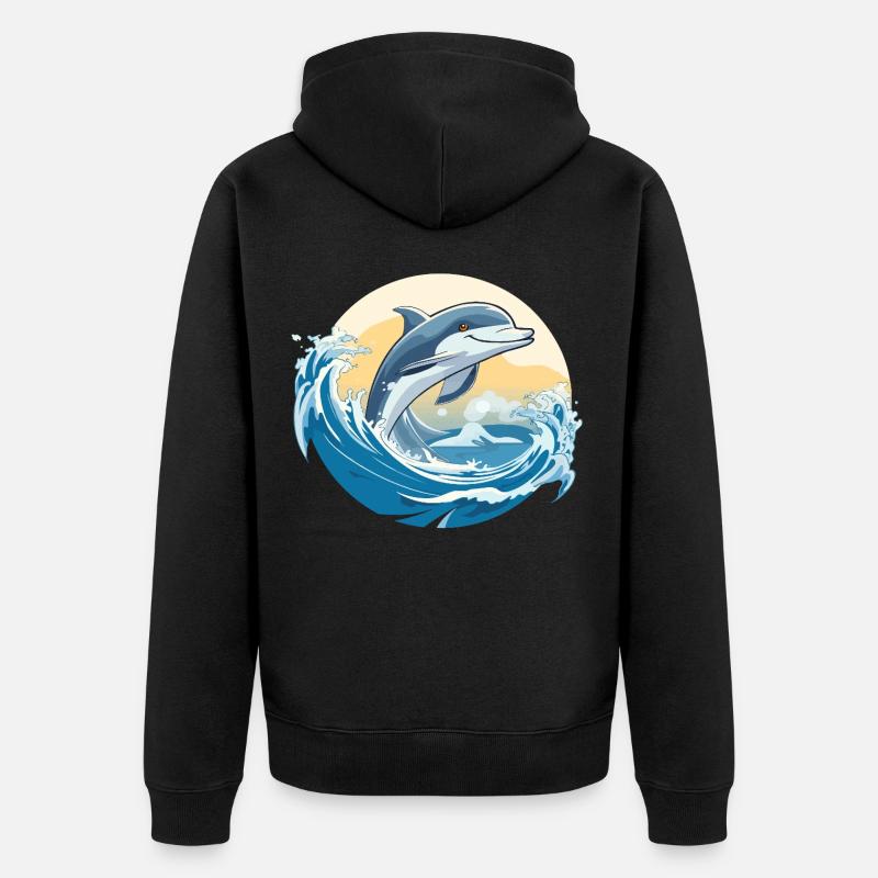 Saut de dauphin par-dessus une vague - Veste à capuche bio Premium Unisexe - noir
