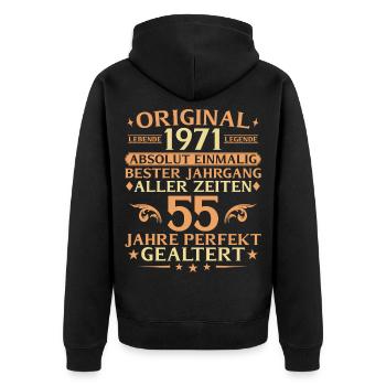 55 years perfectly aged vintage 1971 - Unisex Premium Organic Zip Hoodie - black - Back - Nico (187cm)