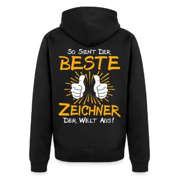Zeichner Geschenkidee - Unisex Premium Bio Zip Hoodie - Schwarz - Hinten - Nico (187cm)