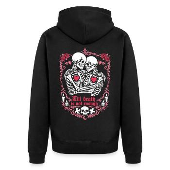 Till death is not enough | Skelett | ewige Liebe - Unisex Premium Bio Zip Hoodie - Schwarz - Hinten - Nico (187cm)