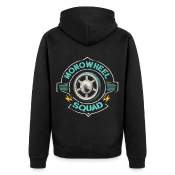 Monowheel Squad Monocyclist - Unisex Premium Bio Zip Hoodie - Schwarz - Hinten - Nico (187cm)