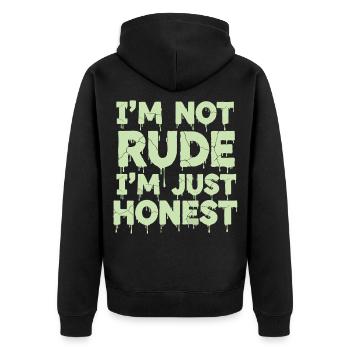 I'm Not Rude I'm Just Honest - Unisex Premium Bio Zip Hoodie - Schwarz - Hinten - Nico (187cm)