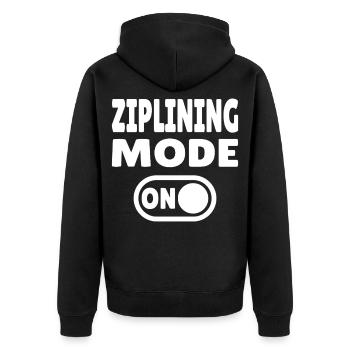 Ziplining Mode ON – Adrenalin an der Zipline - Unisex Premium Bio Zip Hoodie - Schwarz - Hinten - Nico (187cm)