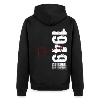 77e anniversaire février 1949 Millésime original - Veste à capuche bio Premium Unisexe - noir - Dos - Nico (187cm)