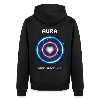 Safe Space Aura | Soziale Arbeit Empathie - Unisex Premium Bio Zip Hoodie - Schwarz - Hinten - Nico (187cm)