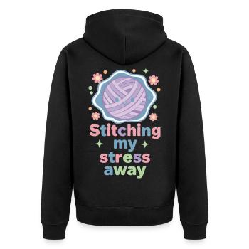 Ich nähe meinen Stress weg, lustiger Häkelliebhaber - Unisex Premium Bio Zip Hoodie - Schwarz - Hinten - Nico (187cm)