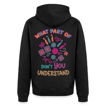 Lustiges Häkeln Was verstehst du nicht - Unisex Premium Bio Zip Hoodie - Schwarz - Hinten - Nico (187cm)