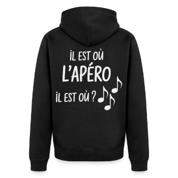 Il est où l’apéro humour entre amis - Veste à capuche bio Premium Unisexe - noir - Dos - Nico (187cm)
