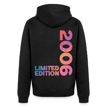 Geburtstagsgeschenk zum 20. Jubiläum 2006 - Unisex Premium Bio Zip Hoodie - Schwarz - Hinten - Nico (187cm)
