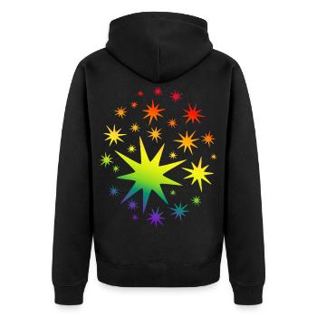 Bunte Sterne Regenbogen Farbverlauf - Unisex Premium Bio Zip Hoodie - Schwarz - Hinten - Nico (187cm)