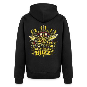 Ally Pally Buzz | Dart Biene  - Unisex Premium Bio Zip Hoodie - Schwarz - Hinten - Nico (187cm)
