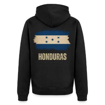 Drapeau du grunge hondurais, j’adore le Honduras - Veste à capuche bio Premium Unisexe - noir - Dos - Nico (187cm)