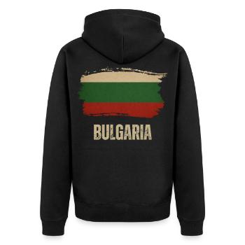 Bulgarische Grunge-Flagge, ich liebe Bulgarien - Unisex Premium Bio Zip Hoodie - Schwarz - Hinten - Nico (187cm)