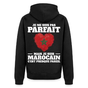 Ich bin marokkanischer Mann aus Marokko - Unisex Premium Bio Zip Hoodie - Schwarz - Hinten - Nico (187cm)
