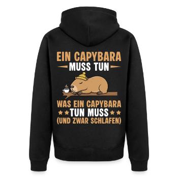 Capybara muss schlafen - Lustiger Büro Spruch - Unisex Premium Bio Zip Hoodie - Schwarz - Hinten - Nico (187cm)