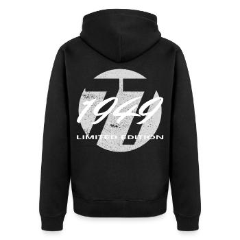 77e anniversaire 1949 cadeau pour hommes et femmes - Veste à capuche bio Premium Unisexe - noir - Dos - Nico (187cm)