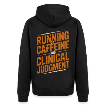 Nurse Practitioner Running On Caffeine Nursing - Unisex Premium Bio Zip Hoodie - Schwarz - Hinten - Nico (187cm)