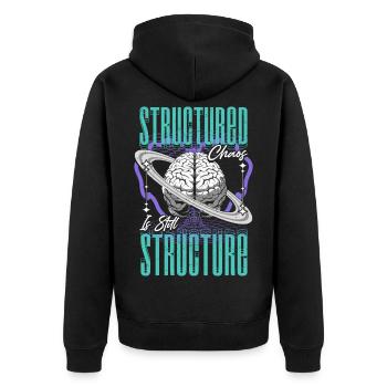 Neurodiversité neurodivergente structurée chaos - Veste à capuche bio Premium Unisexe - noir - Dos - Nico (187cm)