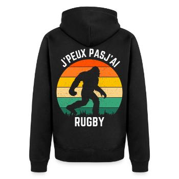 Sasquatch Rugby Retro Sun - Unisex Premium Organic Zip Hoodie - black - Back - Nico (187cm)