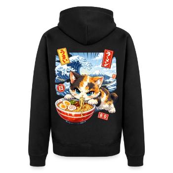 Japon Cat Ramen Nouilles Motif Vague Rétro - Veste à capuche bio Premium Unisexe - noir - Dos - Nico (187cm)
