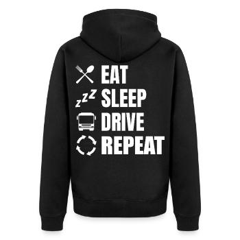 Essen Schlafen Fahren Wiederholen - Unisex Premium Bio Zip Hoodie - Schwarz - Hinten - Nico (187cm)