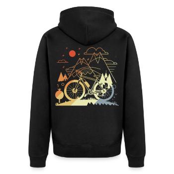 Mountainbiken Vintage - Unisex Premium Bio Zip Hoodie - Schwarz - Hinten - Nico (187cm)