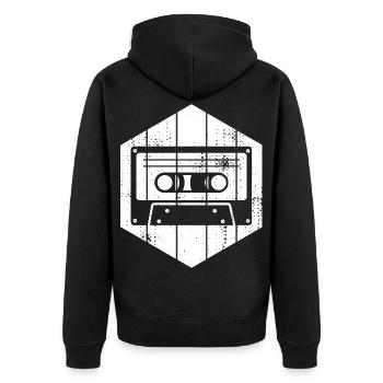 80er Jahre Kassette - Unisex Premium Bio Zip Hoodie - Schwarz - Hinten - Nico (187cm)