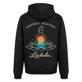 Inspire, expire, sourire - Cadeau de yoga - Veste à capuche bio Premium Unisexe - noir - Dos - Nico (187cm)