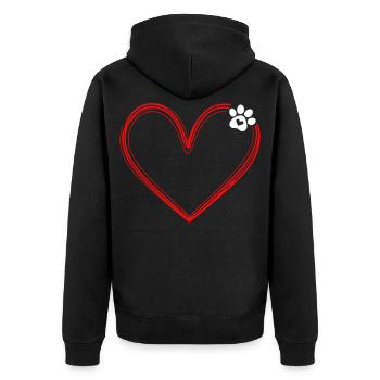 Hundepfote mit Herz - Unisex Premium Bio Zip Hoodie - Schwarz - Hinten - Nico (187cm)