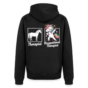 Unicorn Therapist Motiv - Unisex Premium Bio Zip Hoodie - Schwarz - Hinten - Nico (187cm)