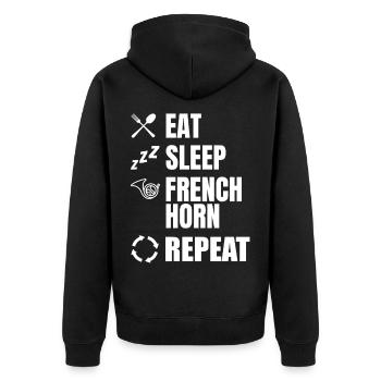 Eat Sleep French Horn Repeat - Unisex Premium Organic Zip Hoodie - black - Back - Nico (187cm)