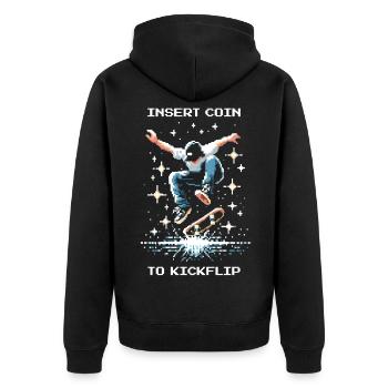 Insert Coin to Kickflip | Skate Trick - Unisex Premium Bio Zip Hoodie - Schwarz - Hinten - Nico (187cm)