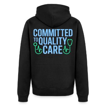 Nurse Practitioner Committed To Quality Nursing - Unisex Premium Bio Zip Hoodie - Schwarz - Hinten - Nico (187cm)
