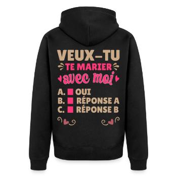 Demande en Mariage Originale Couple Saint Valentin - Veste à capuche bio Premium Unisexe - noir - Dos - Nico (187cm)