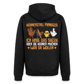 Farmer Chicken Coop Manager Chickens - Unisex Premium Organic Zip Hoodie - black - Back - Nico (187cm)