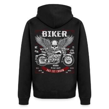 Biker werden nicht grau - Das ist Chrom - Unisex Premium Bio Zip Hoodie - Schwarz - Hinten - Nico (187cm)