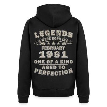 Anniversaire février 1961 Cadeau rétro - Veste à capuche bio Premium Unisexe - noir - Dos - Nico (187cm)