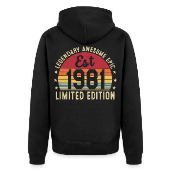 45. Jubiläum – Vintage-Geschenk 1981 - Unisex Premium Bio Zip Hoodie - Schwarz - Hinten - Nico (187cm)