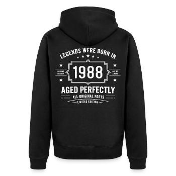 Original 1988 Vintage | Geburtstagsgeschenk 1988 - Unisex Premium Bio Zip Hoodie - Schwarz - Hinten - Nico (187cm)