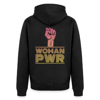 Frauenrechte Woman Power - Unisex Premium Bio Zip Hoodie - Schwarz - Hinten - Nico (187cm)