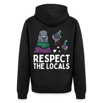 Respect the Locals Pigeons Coo - Unisex Premium Organic Zip Hoodie - black - Back - Nico (187cm)
