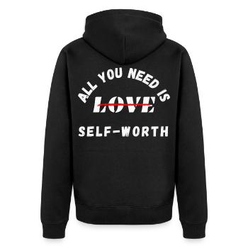 All You Need Is Self-Worth – Mental Health - Unisex Premium Organic Zip Hoodie - black - Back - Nico (187cm)