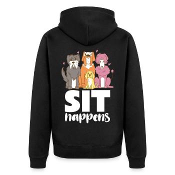 Hundebande Sit Happens - Unisex Premium Bio Zip Hoodie - Schwarz - Hinten - Nico (187cm)
