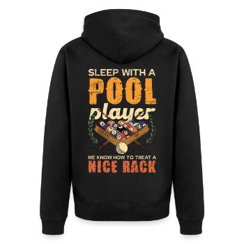 Pool Rack Spruch Shirt - Unisex Premium Bio Zip Hoodie - Schwarz - Hinten - Nico (187cm)